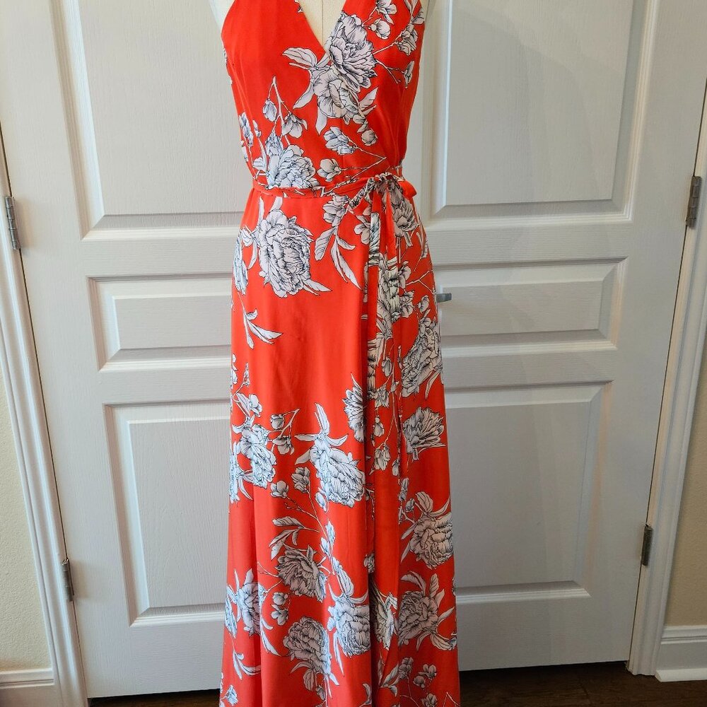Yumi Kim Red Silk Floral Wrap Dress Size Medium